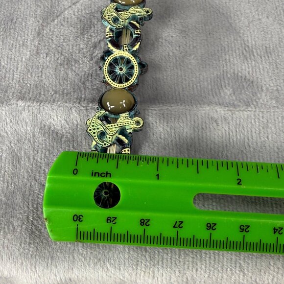 Nautical-Themed Stretch Bracelet Aged Patina Finish Tan Green Accents Distressed - Picture 11 of 16